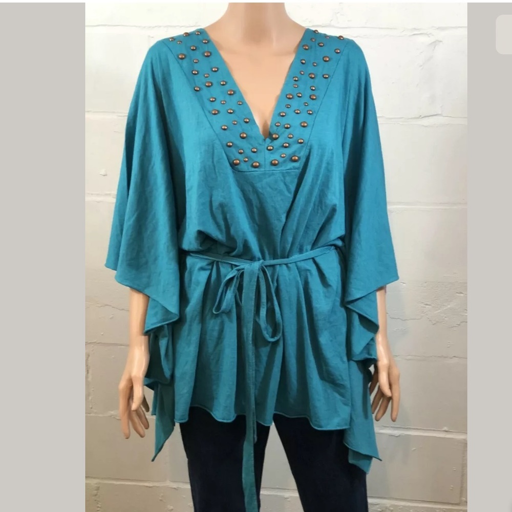 Mantra by Tara Reid Turquoise Studded Kimono Top